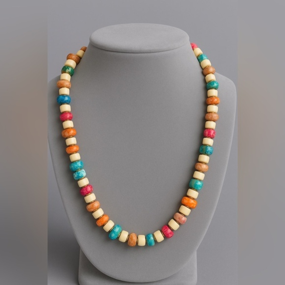 Premier Designs? Multi Stone Look Necklace Beaded Faux Agate Jasper NWOT #453 - Picture 1 of 5